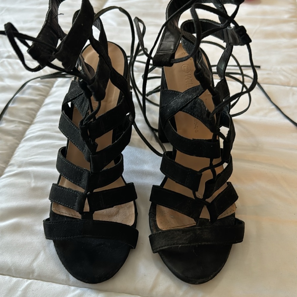 Strappy lace up sandal wedges | black | 7.5 - Picture 4 of 7